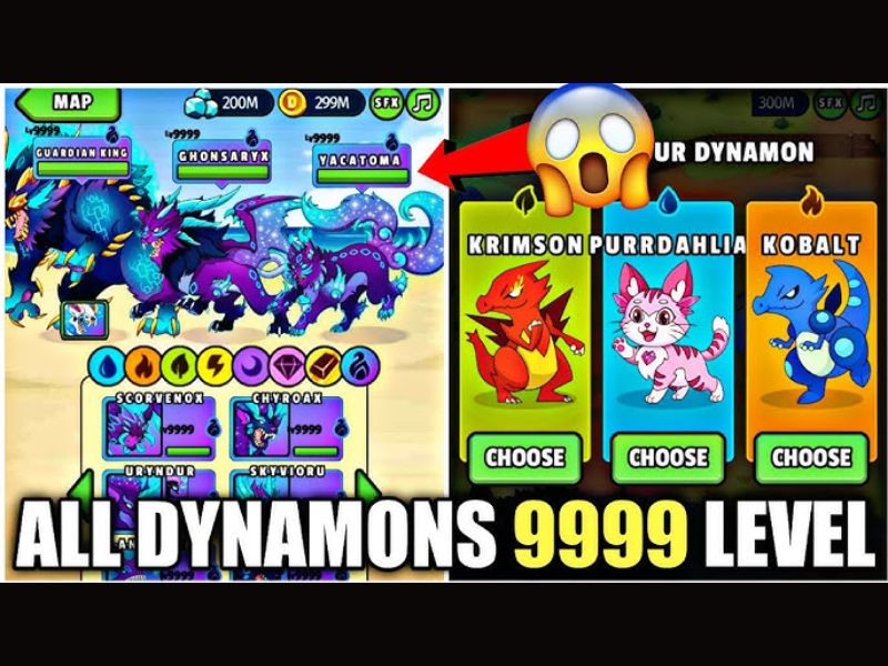 Full vàng và kim cương trong Dynamons World Mod APK