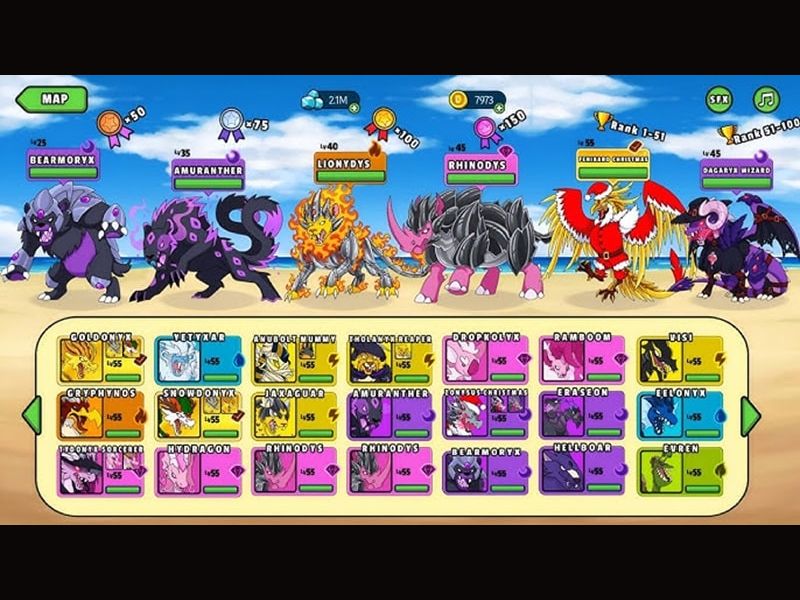 Hệ thống Dynamons đa dạng trong Dynamons World Mod APK