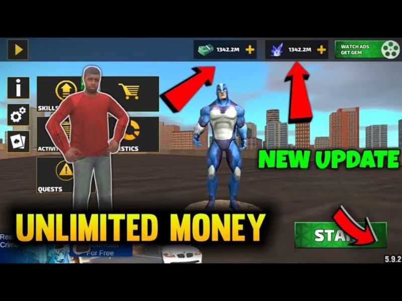 Kho đá quý vô tận với Hack Rope Hero Vice Town